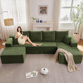 Lakifun 135" U-Shape Cloud Couch, Modern Modular Sectional Comfy L-Shape Sofa with Ottoman, Deep Seat, Upholstered Corduroy Sleeper Chaise Longue for Living Room Bedroom, No Assembly Required, Green