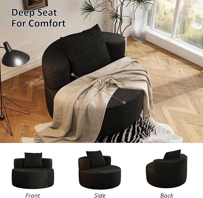 Giant Bean Bag Chair Oversized for Living Room Round Boneless Chair Corduroy Chaise Lounge for Adults Memory Foam Big Accent Sofa Lounge Floor Sofa for Gaming Reading Relax No Assembly Required