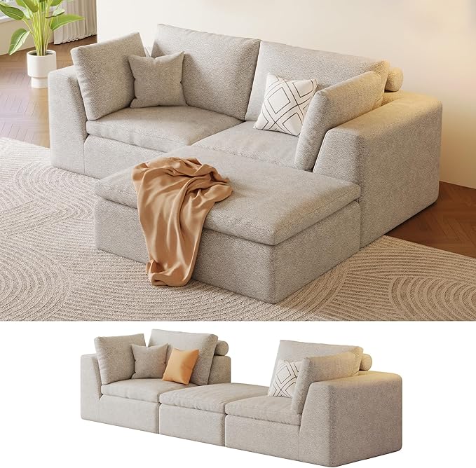 OTSLTSOO Cloud Couch Loveseat, 79" Boneless Deep Seat Sofa with Ottoman, 2-Seater Modular Ergonomic Couch for Living Room, Memory Foam Comfy Sofa No Assembly Required (Beige,1 Ottoman)