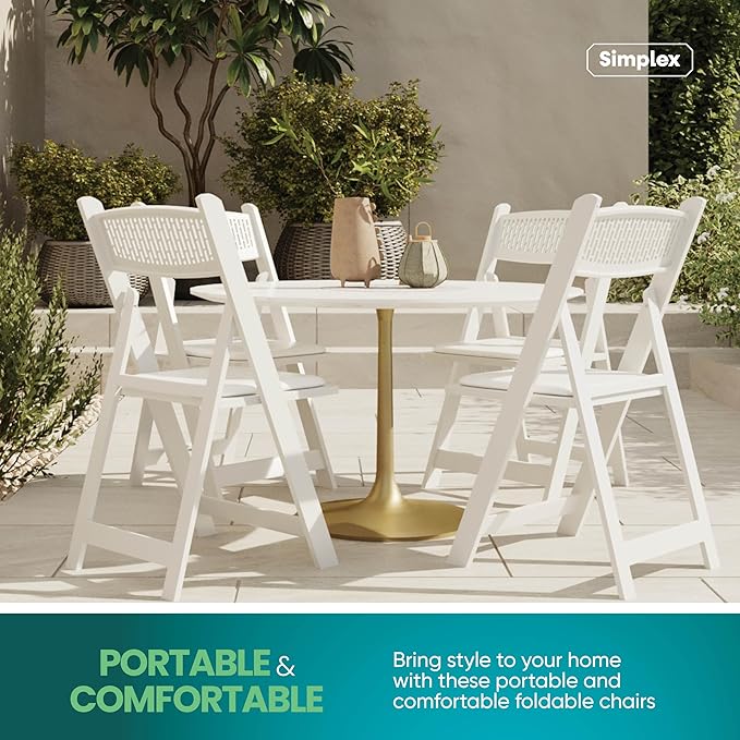 SIMPLEX White Stackable Folding Chairs with Padded Seat & Mesh Back, Padded Indoor/Outdoor Folding Chair, Lightweight Foldable Chairs, Weight Capacity 800LBs (72 Pack)
