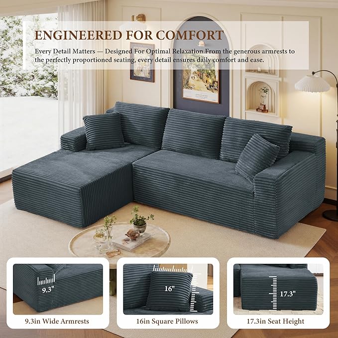 105" Sectional Couches for Living Room Cloud Couch Sofa with L-Shape Upholstered Boneless Couchs Modern Modular Sectional Couch with Chaise (Dark Grey, 105" W+Left Facing Chaise+2Seaters)