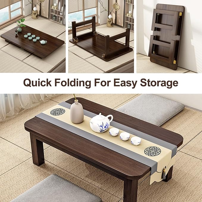 robwibw Japanese Floor Sitting Table, Folding Wood Tea Table Chabudai Japanese Coffee Table Low Table for Living Room Home Tatami Office (A 47.2 * 19.6 * 13.7 INCH)