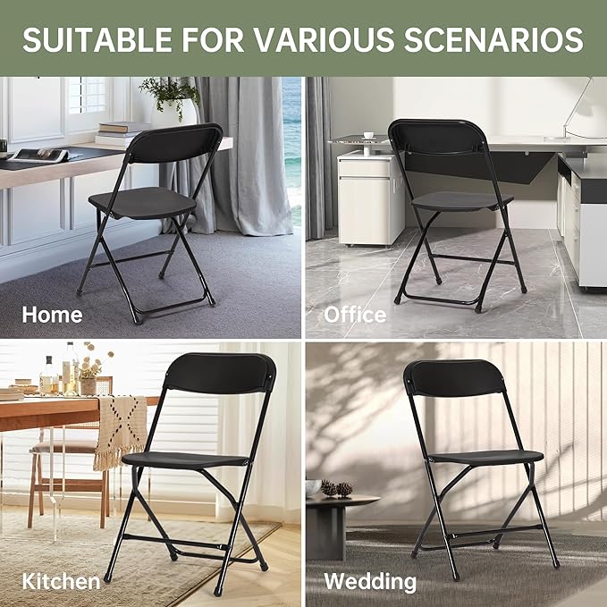 90 PCS Plastic Folding Chair, Portable Commercial Chair, 450 LB Capacity Premium Plastic Folding Chairs, Folding Chair for Wedding Party Outdoor Indoor, Stackable Folding Chairs Black