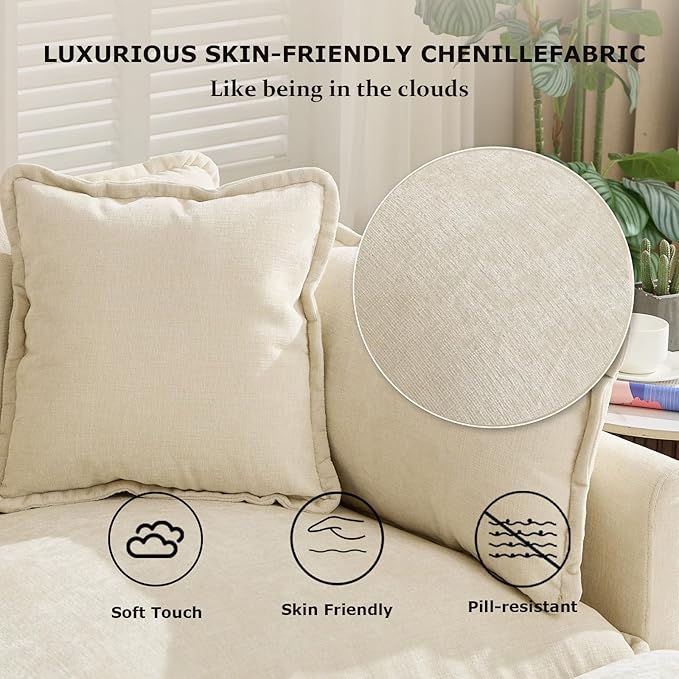 SoarFlash 149.61" Chenille Sectional Sofa, Comfy U Shaped Modular Coush Sofa with Ottoman, Modern 4 Seat Couch Deep Seat Sofa Set for Living Room,Beige