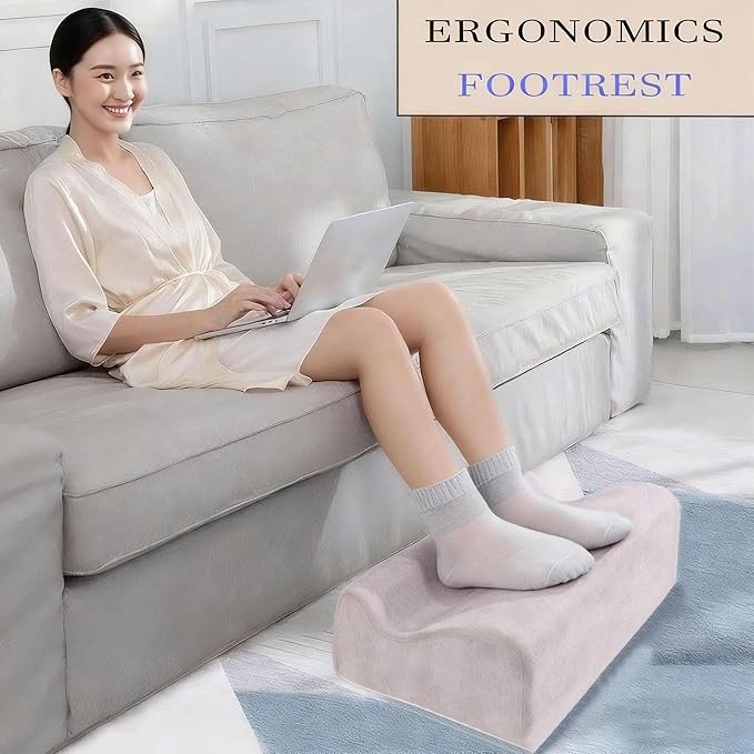 Foot Rest for Under Desk at Work, Ergonomic Under Desk Footrest with Washable Cover, Memory Foam Foot Stool for Office Chair & Gaming Chair, Back & Hip Pain Relief, Light Grey