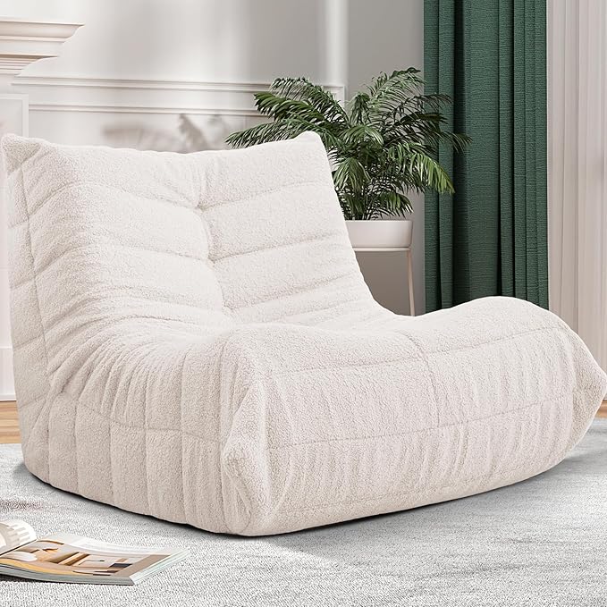 Bean Bag Chair Big Sofa Beanbag Chair for Adults Fireside Chair Bean Bag Lounger with Memory Foam Filled for Home,Apartment or Gaming Venue(White Teddy)