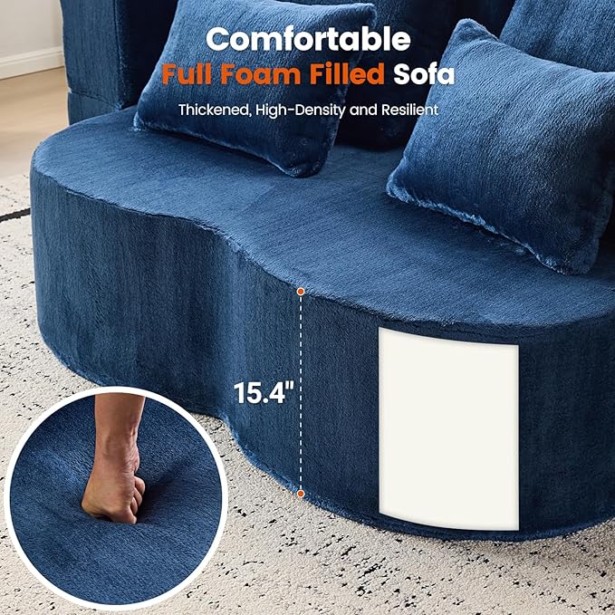 Orynveela Convertible Folding Sofa Bed, 78” Full Size Floor Sleeper Couch, Chenille Full Foam Futon Loveseat for Living Room Bedroom, No Assembly Required (Deep Blue)