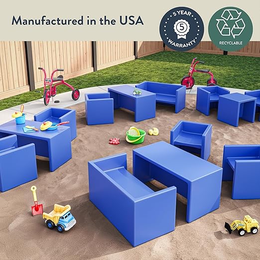 Children's Factory 3-in-1 Cube Chair for Kids, Flexible Seating Classroom Furniture, 1-Pack, Fog Blue