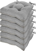 HARBOREST Chair Cushions for Dining Chairs Set of 6 - Chenille Tufted Kitchen Chair Cushions with Ties and Non-Slip Bottom, Foam Chair Pads for Dining Chairs, 17" x 17", Light Grey