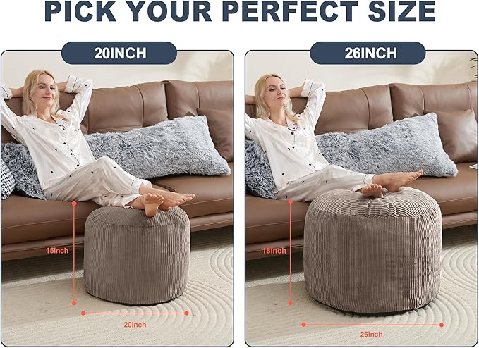 Pouf Ottoman Foot Stools with Foam Small Ottoman for Living Room Corduroy Ottomans Pouf 26x18 Floor Poufs Foot Rest for Chair Brown Hassocks and Ottomans