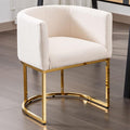 VESCASA Linen Upholstered Dining Chair with Barrel Back, Mid Century Modern Padded Restaurant Chair with Gold Metal Frame for Kitchen, Dining Room, 1 Piece, Cream