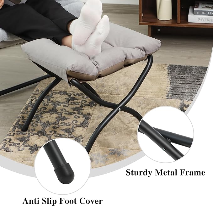 Mordchil HF 15"(H) Folding Ottoman, Foldable Footrest Stool, Portable Small Foot Stool for Couch, Collapsible Foot Rest Ottoman for Sofa, Accent Padded Ottomans for Home, Living Room, Light Grey