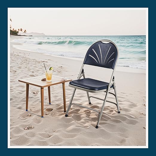 OEF Furnishings OEF1100 Series Premium Heavy-Duty Plastic Folding Chairs, Commercial Fanback Event Chairs with Triple Brace and 500 lb Capacity (4-Pack, Navy Plastic with Gray Frame)