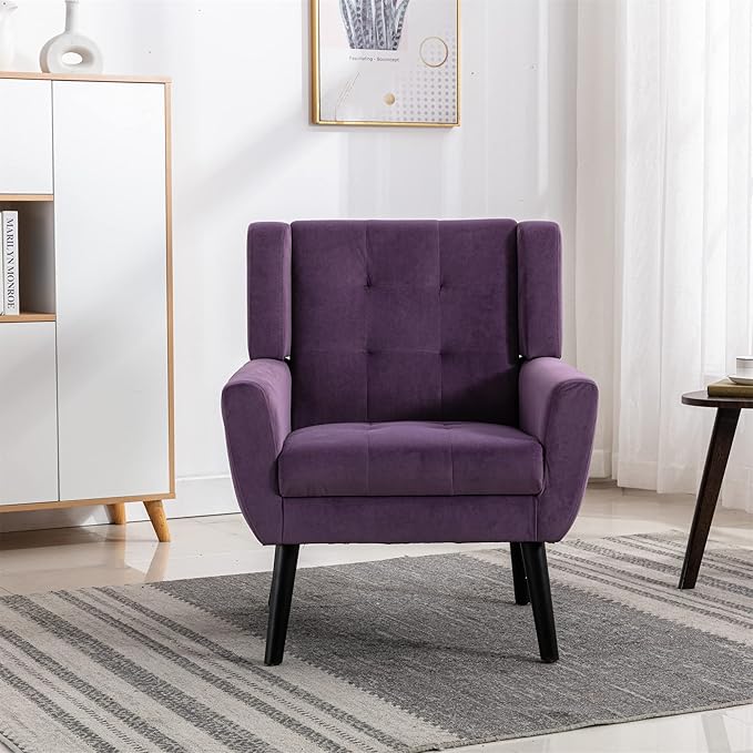 OO BY ORANGE ONLINE Set of 2 Velvet Accent Chair, Mid-Century Modern Tufted Armchair for Living Room, Bedroom & Office (Purple)