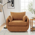 UNUQLIVCO 360° Swivel Accent Armchair, 39.3" Oversized, Sherpa Boucle Fabric Sofa Chair with Removable Back & Arm Pillows, Swivel Chair with Cozy Soft Padded (1, Curry)