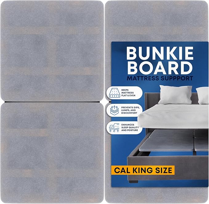 Greaton, Premium 38mm Split Wood Bunkie Board for California King Size Bed Frame - 4-Piece Under Mattress Support Board, Fully Assembled, Fabric Ventilation Cover - Replaces Wooden Slats or Box Spring