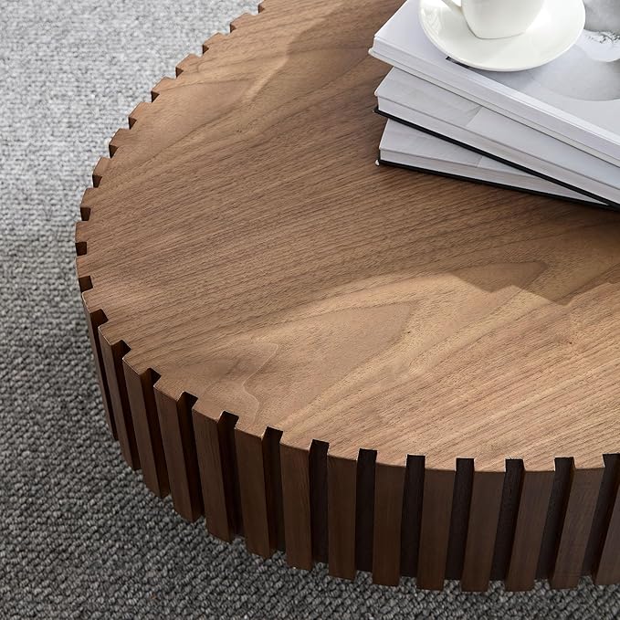 43.7'' Oval Wood Table,Modern Handcraft Drum Coffee Table for Living Room, Small Coffee Table with Sturdy Pedestal(Walnut, L43.7 x W24.8 x H13.38)