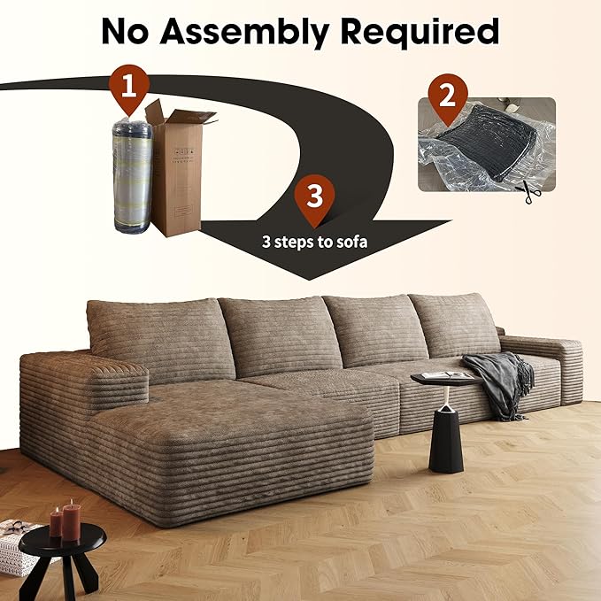 AUGOP 136" Sectional Couches for Living Room Modern Modular Sofa with L-Shape Couchs Upholstered Boneless Couch Deep Seat Sectional Couch with Chaise (Camel, Left Facing Chaise+3Seaters)