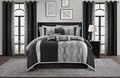 Grand Avenue Elegant Black and Silver Comforter Set King Size, Striped,15 Piece Room-in-A-Bag, Jacquard Bedding Set, All Season, Matching Decorative Pillows, Pillow Sham, Curtains