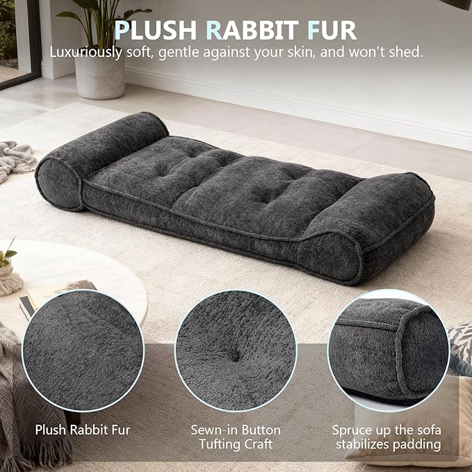 Dineli 83'' Lazy Floor Lounger Meditation & Yoga Chair Couch Recliner Sofa Bed Floor Seat for Adults Indoor Reclining Chairs Bed Comfy Chair Couch for Bedroom Living Room, Black