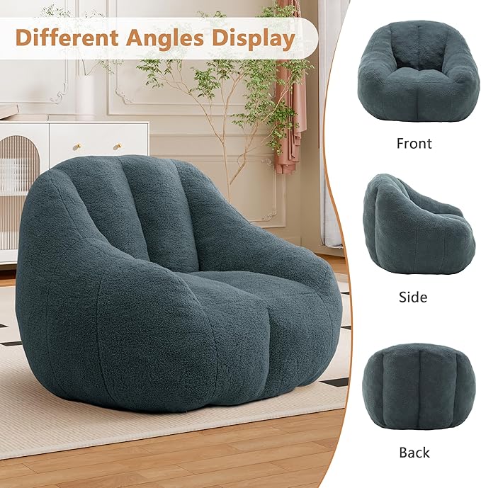 Setawix Bean Bag Chair with Filler, Comfy Teddy Bean Bag Chairs for Adults and Kids, Cozy BeanBag Sofa Fully Floor Couch with Memory Foam for Living Room Bedroom,Green
