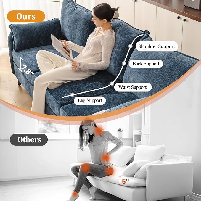 Rexulqo 73'' Loveseat Sofa with Seats Storage, Modular Sectional Couch with Movable Ottoman,Oversized Comfy Sofa with 7.8'' Cushion,24.5'' Deep Seat,Large Couches for Living Room,Bedroom,Velet,Blue