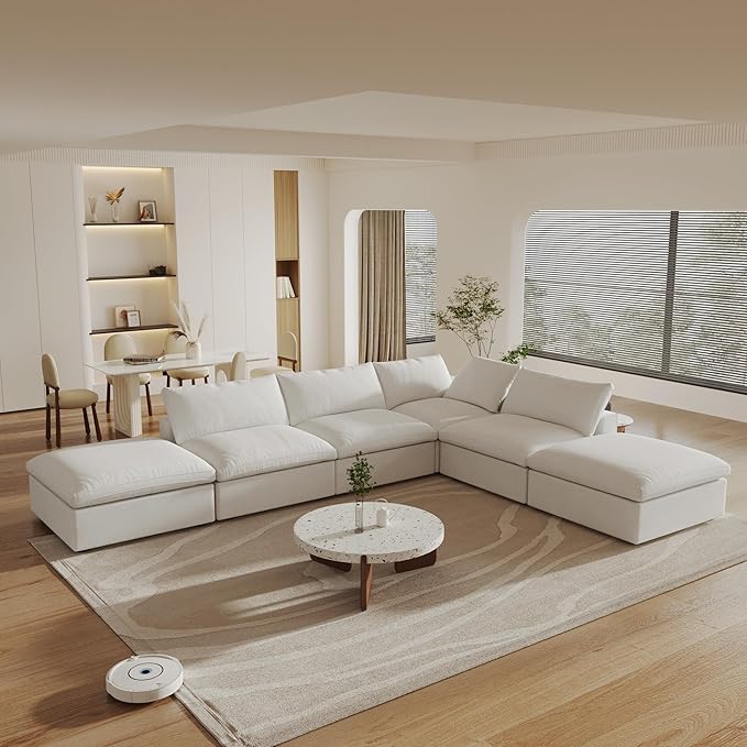160" Cloud Couch Modular Sectional Sofa for Living Room,L Shaped Sofas with Storage Ottoman,Down Filled Convertible 6 Seater, Covers Washable&Replaceable (White)