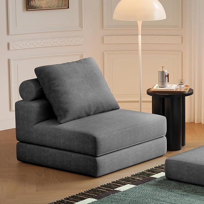 Folding Sofa Bed – Convertible Sleeper Chair Bed with Pillows/Single Floor Couch/Small Futon Couch Filled with High-Density Foam for Lounge, Guest Room or Office (Gray)