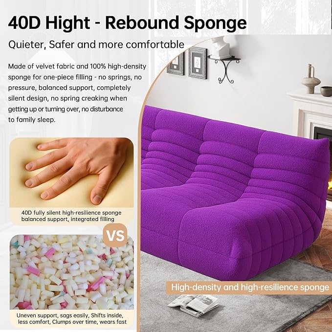 Bean Bag Chairs for Adults, BeanBag Reading Chair Memory Foam Couch 3-Seater, Floor Chair Soft Teddy Material, Comfy Reading Nook Chairs for Bedroom Living Room Office (Purple)