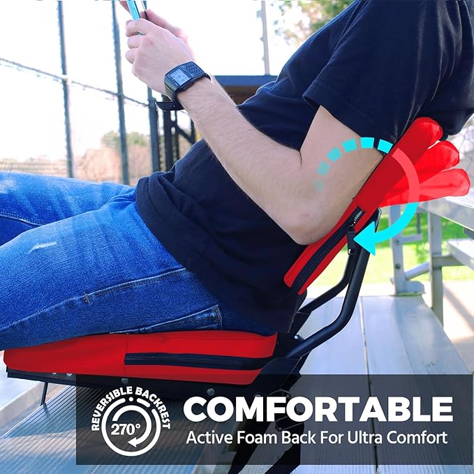 HUTMANG Stadium Seating for Bleachers, Wide Stadium Seats for Bleachers with Back Support,Portable Stadium Seat Folding Padded Comfort Stadium Chair with Shoulder Strap,Perfect for Sports Events(Red)