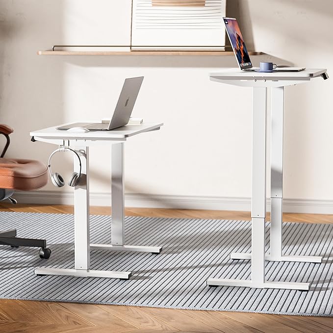 LongKe Electric Standing Desk Adjustable Height, 32x20 Inches Sit Stand up Desktop for Home Office, Ergonomic Rising Computer Table with Memory Preset, White