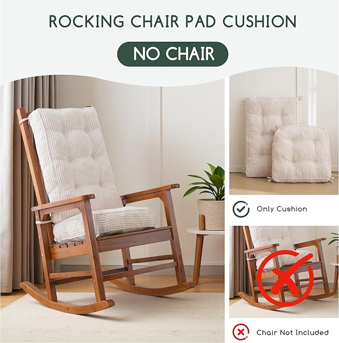 HIGOGOGO Rocking Chair Cushion with Corduroy Cover (Without Chair), 46 x 18 Inch Supportive Cushion, Overstuffed Chair Cushion,Beige