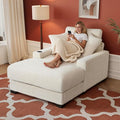 Oversized 60" Chaise Lounge Chair with Adjustable Backrest, Solid Wood Frame Corduroy Upholstery, Cup Holder USB & Type-C Port, 2 Pillows Sleeper Couch Deep Seat for Living Room, Bedroom, White