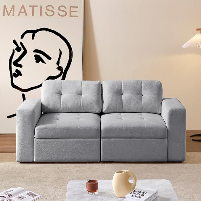 ORRD Modular Sectional Couch, Small Loveseat Sofa with Storage, 2 Seater Sofa Modular for Living Room, Office (Grey)
