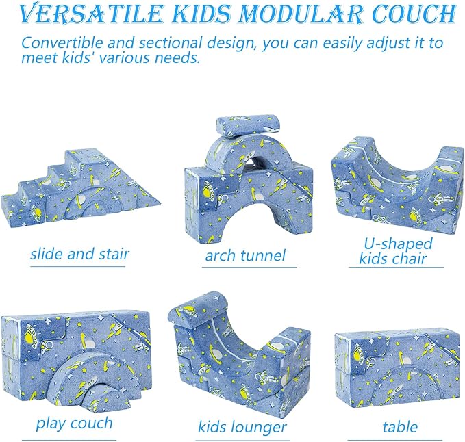 MeMoreCool Toddler Foam Climbing Couch – Modular Kids Sofa with Slide & Stair, Convertible Playroom Sectional for Crawling, Climbing & Kids’ Playtime