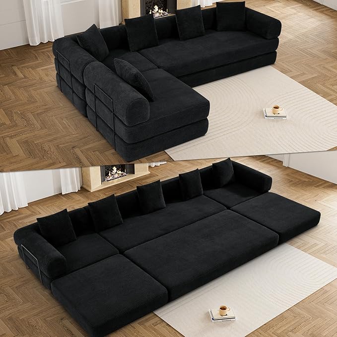 DAMAIFROM 157" Modular Sectional Loveseat Sofa Cloud Boneless Couch, Modern Sleeper Sofa for Customizable Living Spaces, Cozy Modular Couch for Indoor Room, No Assembly Required, Black