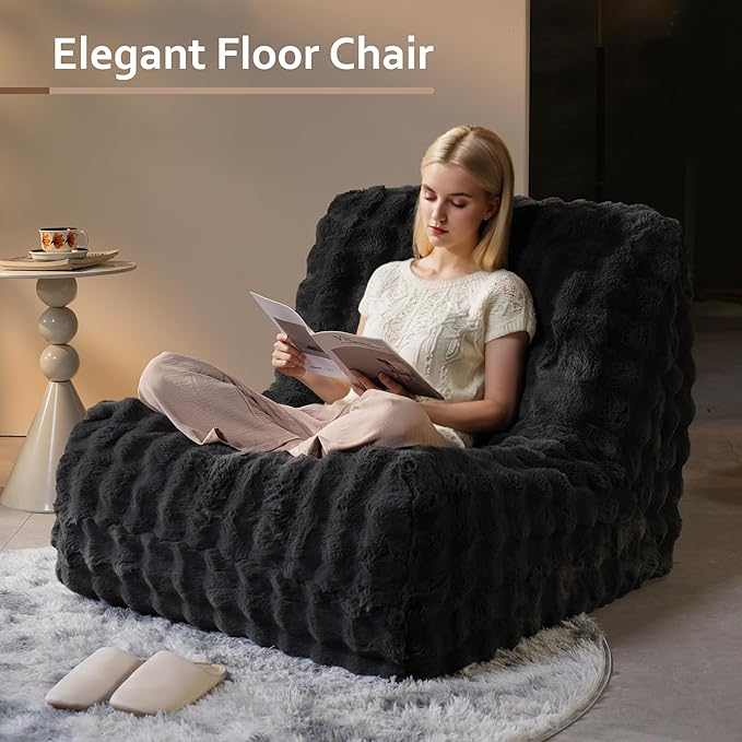 HOOOWOOO Giant Bean Bag Chair,Fireside Floor Beanbag Chair for Adult Kids,Comfy Single Sofa Couch for Bedroom,Living Room,Office (Dark Gray, Standard)