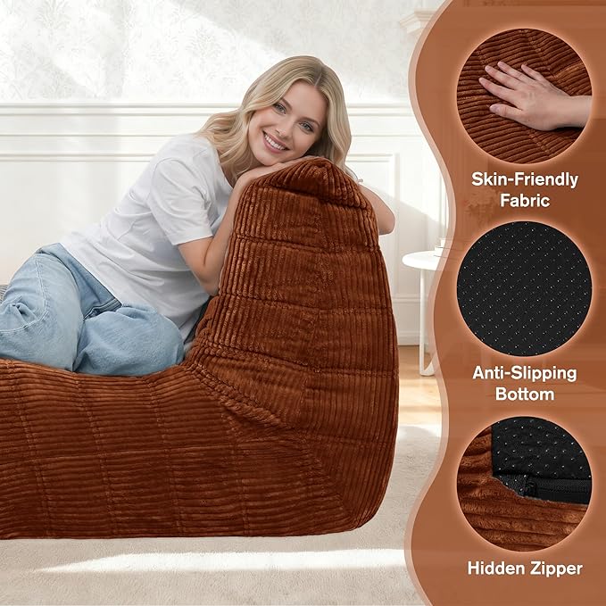 Bean Bag Chair,Giant Beanbag Chairs for Adults,Comfy Large Fireside Chair Lazy Sofa,Corduroy Bean Bag Lounger with Memory Foam Filled,Floor Sofa Couch for Home,Dorm,Living Room (Brown)