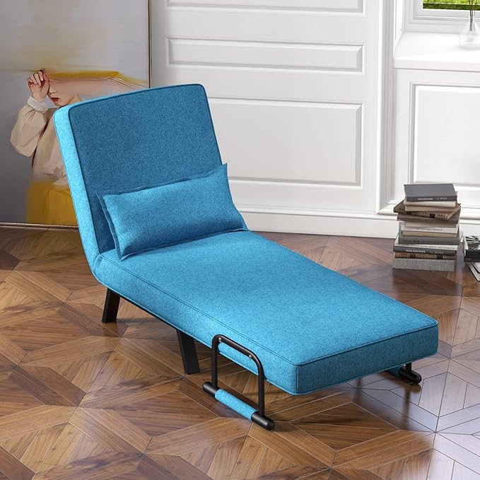 KOMFOTT Convertible Sleeper Chair Bed, 4-in-1 Folding Sofa Bed with 6-Position Adjustable Backrest, Upholstered Chaise Lounge with Removable Pillow, Leisure Recliner Lounge Couch for Home Office