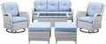 Belord Wicker Outdoor Furniture Patio Furniture Set - 6 Piece Patio Conversation Set with Swivel Rocker Chairs, Rattan Sofa, Ottomans and Coffee Table, Baby Blue Cushion