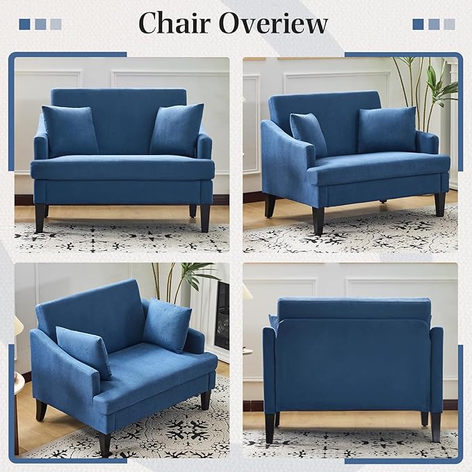 Bezseller Oversized Accent Chairs Set of 2, 33.5'' Wide Seat Comfy Armchair with 2 Pillows, Upholstered Big Reading Chair, Modern Single Sofa Chair for Living Room Bedroom Apartment Office, Blue