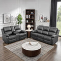 JBXBER Manual Recliner Sofa Set for Living Room, Leather Reclining Sofa Sets, Faux Leather Couch Set with Cup Holders, Drop-Down Table and Storage Console(Sofa and Loveseat,Black)