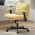 Kassipo Criss Cross Legged Office Chair with Wheels and Flip-Up Arms, Upholstered Criss Cross Desk Chair, Wide Seat Chairs for Home Office, Vanity, Apartment, Yellow