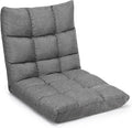 Giantex Adjustable Floor Gaming Sofa Chair 14-Position Cushioned Folding Lazy Recliner High Resilience Sponge, Breathable Cotton & Linen Fabric Sleeper Bed Couch Recliner with Removable Cover (Gray)