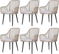 Patiorama Outdoor Dining Chairs, Patio Dining Chair Set of 6, All-Weather Woven Rope Rattan Chairs, Outdoor Dining Wicker Chairs with Armrests for Indoor Balcony Pool Backyard(Tan)