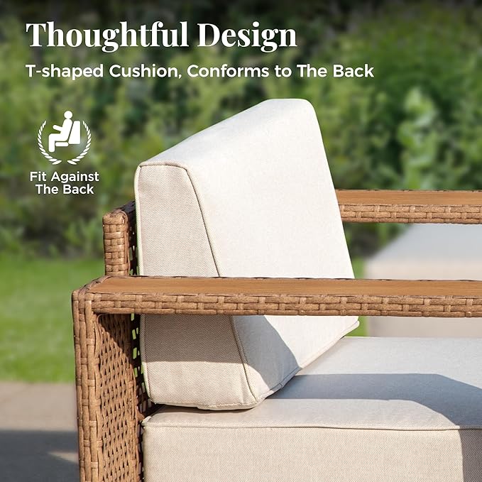 MIXPATIO Outdoor Patio Furniture Set, 6 Piece Sectional Rattan Wicker Sofa Couch, Outdoor Conversation Sets with 10" Extra Thick Cushions for Deck Backyard Lawn