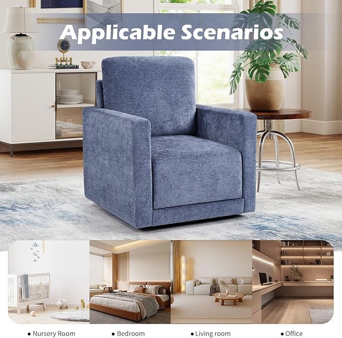 INZOY Swivel Accent Chair Set of 2, Comfy 360° Swivel Chair with Hidden Storage, Upholstered Chenille Square Chair for Living Room Bedroom Small Spaces, Fully Assembled, Blue
