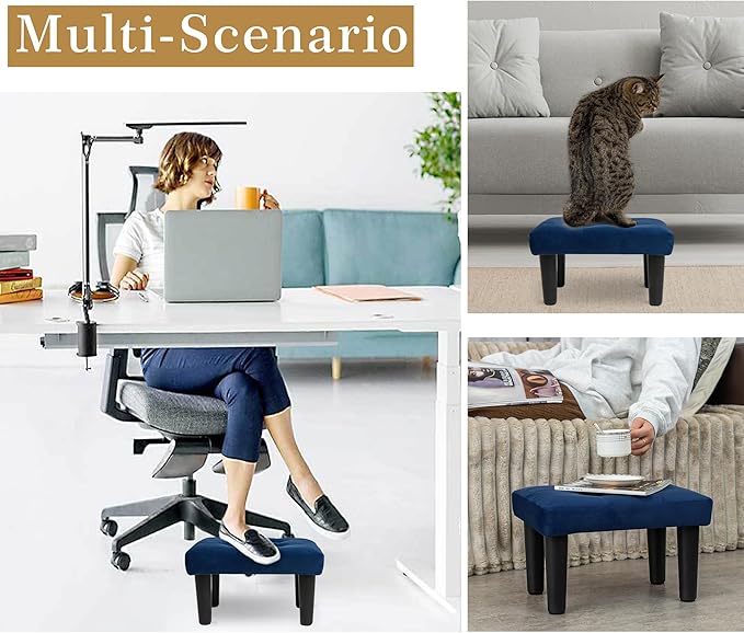 CAROLMADE Ottoman Foot Rest, Velvet Small Ottoman Foot Stool with Legs Modern Footstool Ottomans for Living Room Entryway Office, (Velvet-Blue)