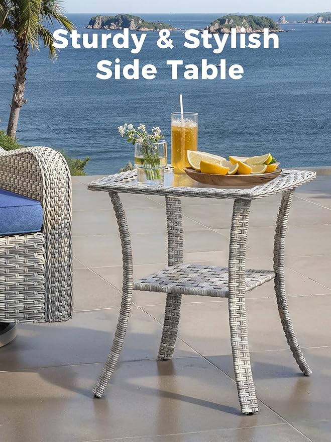 16 Piece Outdoor Wicker Rattan Sectional Sofa Set with Swivel Chairs & Fire Pit Table, 12-Seats with 4" Thickened Cushions & Coffee Table, All-Weather PE Rattan for Garden, Backyard, Porch, Blue