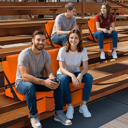 2pcs Stadium Seat for Bleachers with Back Support，Portable Bleacher Chairs with Back and Cushion，Includes Shoulder Strap and Cup Holder